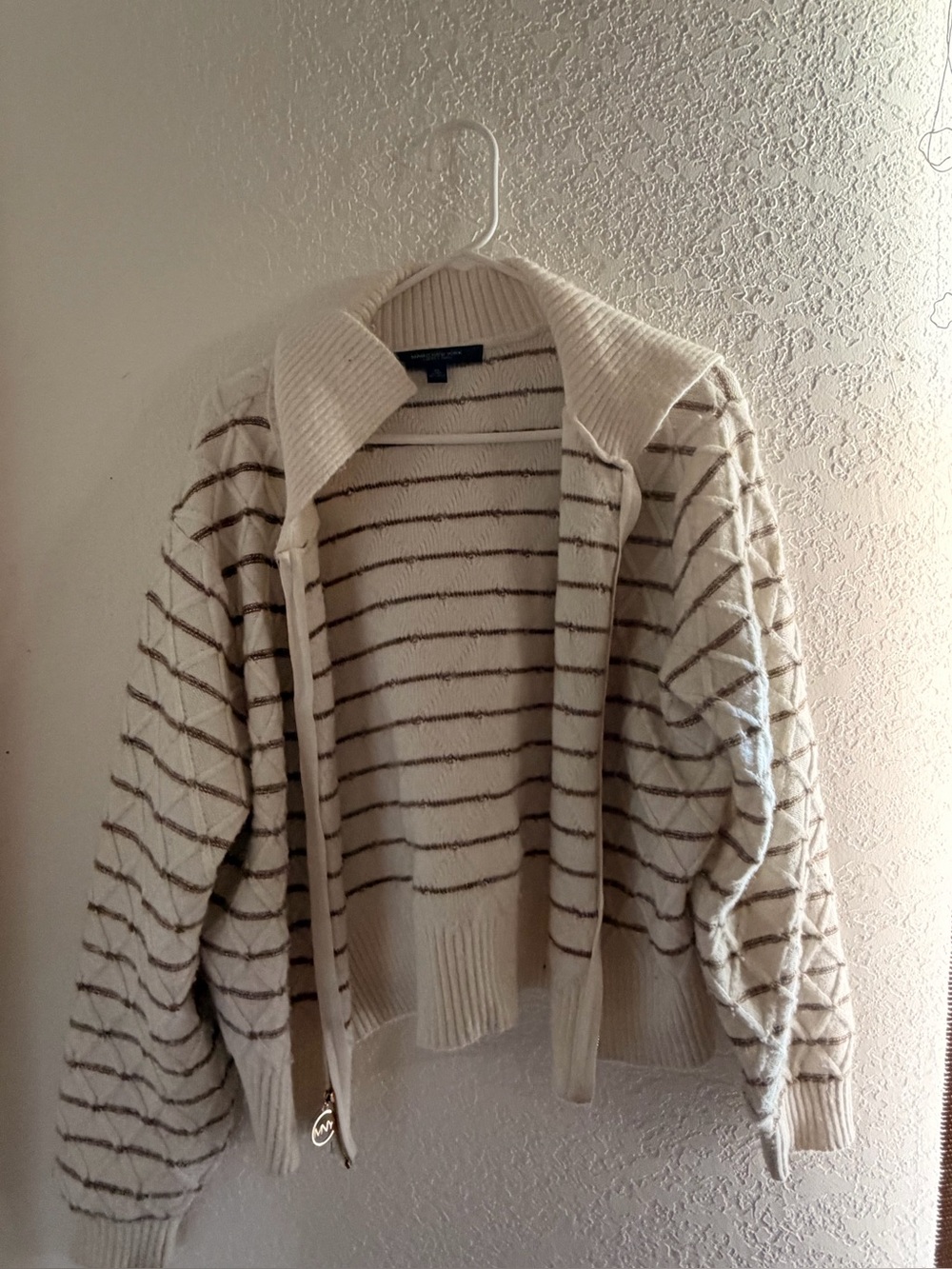 Marc New York Cream and Brown Striped Open-Front Cardigan